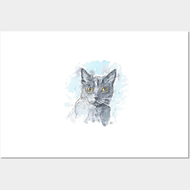 Russian Blue cat painting Wall Art by DebTheZeb